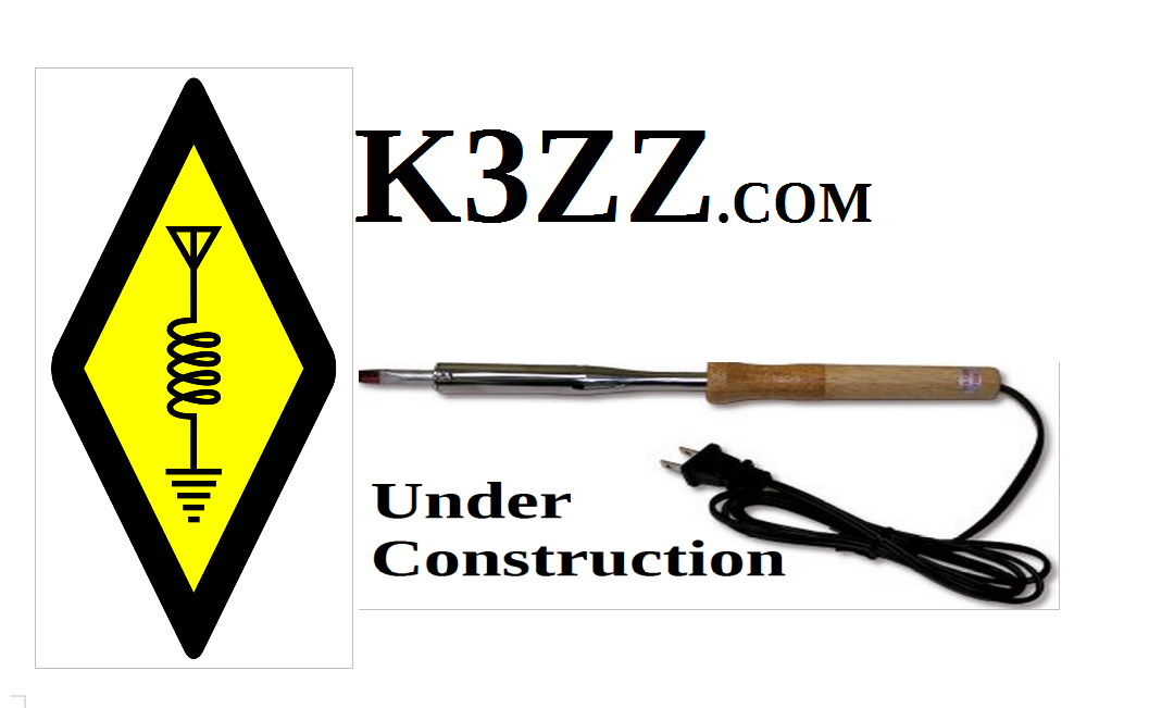 A composite image of the ham radio diamond,the callsign K3ZZ.com in large letters, and a picture of a soldering iron with the caption Under Construction.